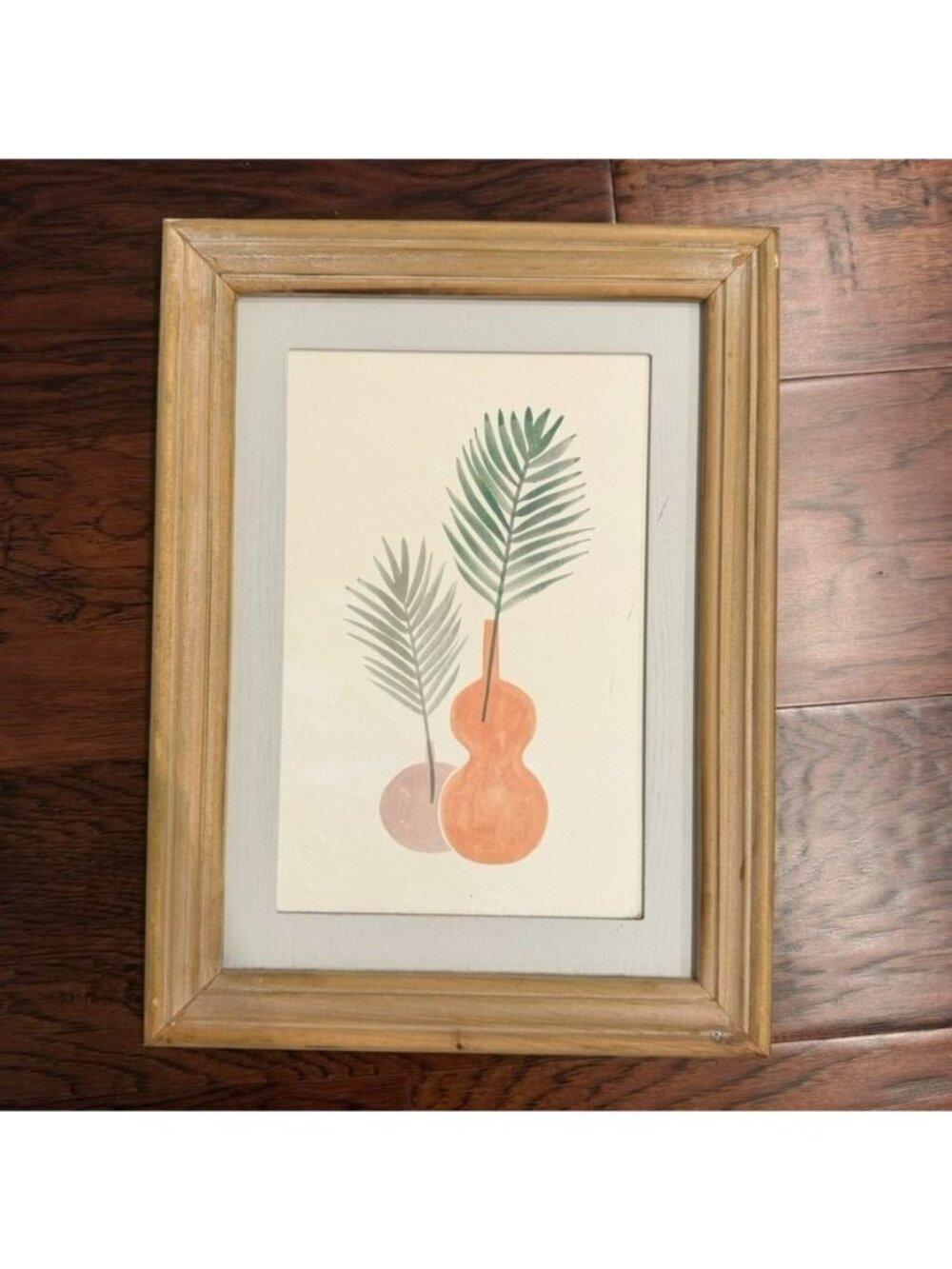 Boho Botanical Watercolor Style Palm Leaves Neutral Natural Art Wood Frame